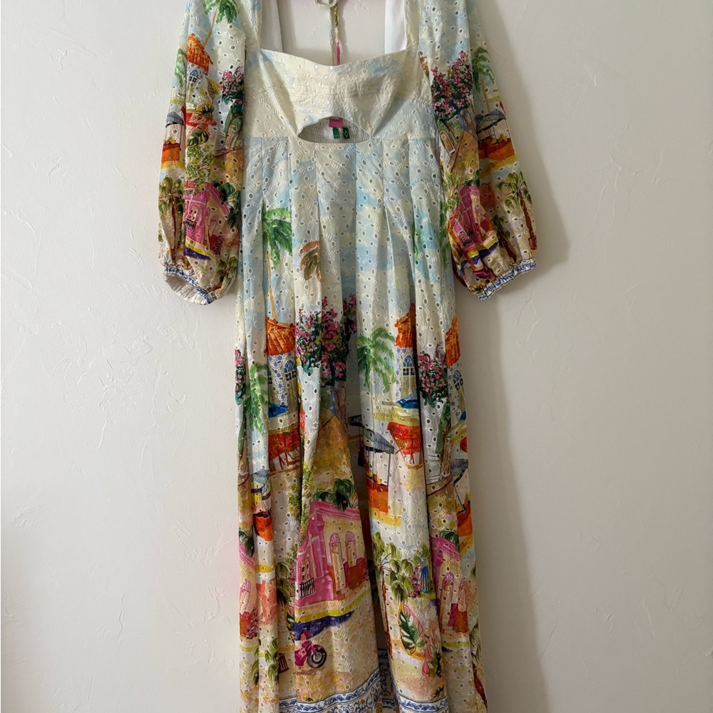 Tropical Print eyelet Maxi Dress with Cutout from Farm Rio Brazil - Picture 6 of 9